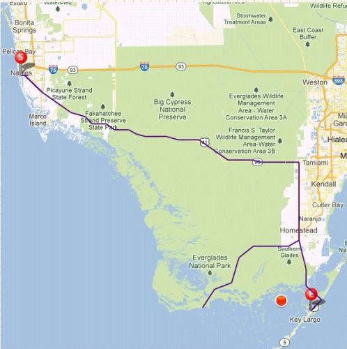 Karte der Route – Von Naples durch die Everglades nach Key Largo